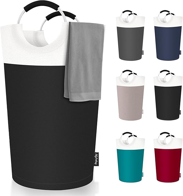 90L Laundry Basket, Collapsible Laundry Hamper with Padded Handles, Waterproof Laundry Bag, Tall Clothes Hamper Stand Up Well, Foldable Laundry Baskets for Easy Storage(Black)