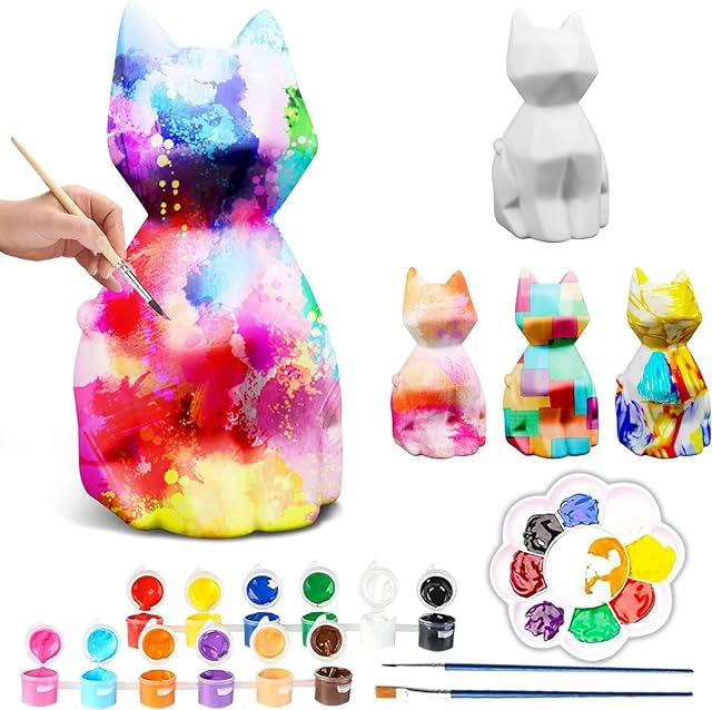 The Paint Your Own Cat Lamp Art Kit, DIY Geometric Cat Lamp Night Light, Animals Toys Night Light, Gifts Crafts for Teens Girls Boys, Art and Crafts Painting Kit for Kids Ages 3 4 5 6 7 8 9 10 11 12+