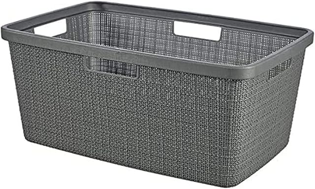 CURVER Jute 46L Laundry Basket - Clean and Dirty Laundry Bin - Ergonomic Handles - Basket for Bathroom or Laundry Room - 70% Recycled - 59.4 x 39.4 x 25.7 cm - Grey