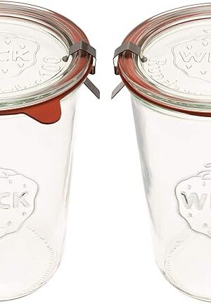 Weck Canning Jars 743 - Weck Mold Jars made of Transparent Glass - Eco-Friendly Canning Jar - Storage for Food with Air Tight Seal and Lid - 3/4 Liter Tall Jars Set - Set of 2 Jars