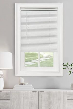 Cordless Light Filtering Mini Blind - 34 Inch Width, 72 Inch Length, 1" Slat Size - Pearl White - Cordless GII Morningstar Horizontal Windows Blinds for Interior by Achim Home Decor