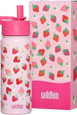 Wildkin Stainless Steel Water Bottle 18oz, Strawberry Patch