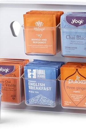 YouCopia TeaStand Tea Bag Organizer with Clear Removable Bins, Cabinet or Pantry Storage Caddy, 120-Bag