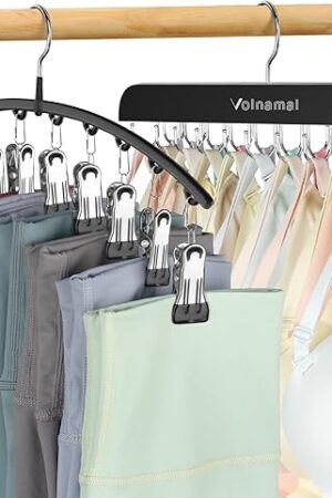 2 Pack Legging Organizer& Bra Hanger, 2 in 1 Space Saving Hanger Max 30 Leggings & Bras Capacity for Closet Organizers and Storage, Metal Yoga Pant Hangers& Foldable Wood Tank Top Organizer