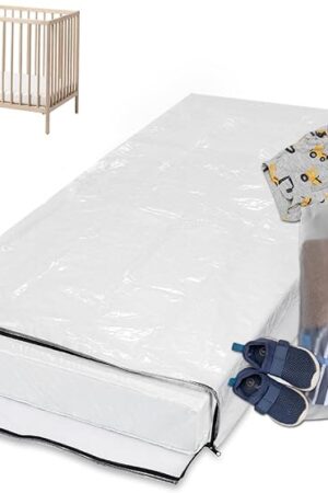 Crib Mattress Storage Bag with Zipper, 5 Mil Clear Plastic Cover for Moving, Includes Accessory Bags