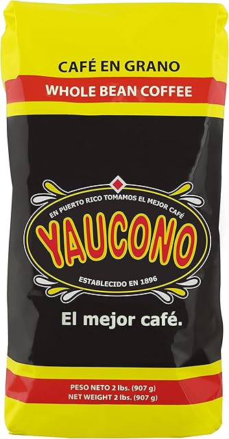 Yaucono Whole Bean Coffee in Bag, Medium Roast, Fresh From Puerto Rico, 2 Pound (Pack of 1)