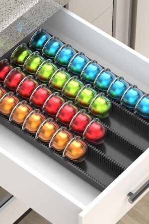 Coffee Pod Storage Holder ，For Nespresso Vertuo capsules - Premium coffee pod drawer built-in organizer designed for counter use（black）