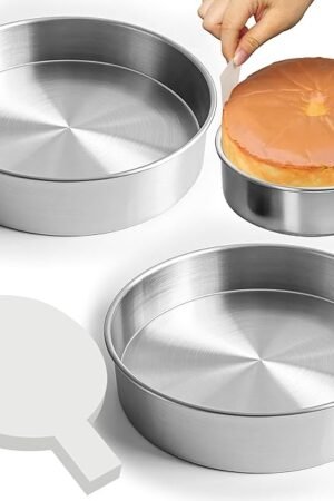 9 Inch Cake Pans Set of 2 with 100 Pieces Parchment Paper, Stainless Steel Round Cake Pans Baking Pan For Layered Cakes, No Coating Smash Cake Pans Mirror Finish Dishwasher Safe Cake Mold