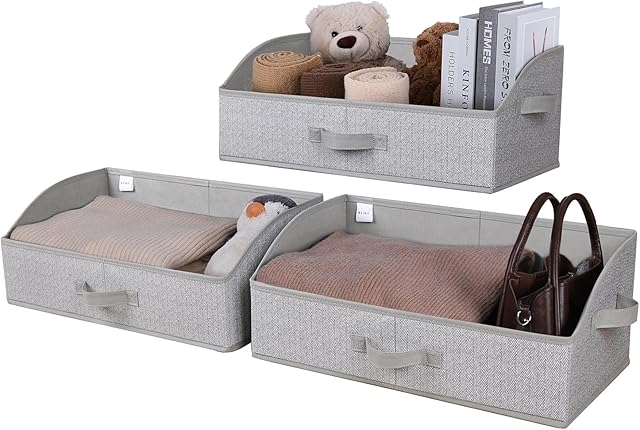WUIKE Closet Organizers and Storage, Trapezoid Storage Bins, Fabric Closet Baskets with Handles, Clothing Bins for Shelves, Foldable Storage Baskets for Clothes, Herringbone Gray, Extra Large, 3-Pack