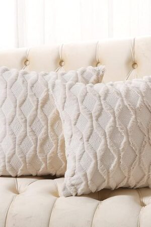 Volcanics Pack of 2 Faux Wool Throw Pillow Covers 20x20 Inches Decorative Farmhouse Velvet Couch Pillow Case Soft Plush Square Boho Cushion Pillowcase, Embroidery, Geometric, Home, Beige
