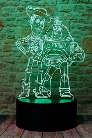 Cute Story Sheriff Woody and Buzz Lightyear Anime Character 3D Optical Illusion LED Bedroom Decor Sleep Table Lamp with Remote 7 Colors Acrylic Visual Night Light Birthday Christmas Gifts for Kids