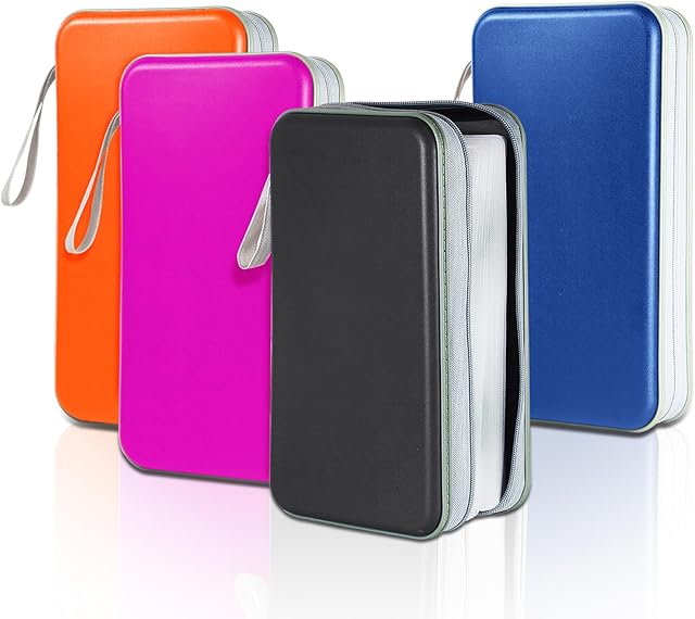 CD Case DVD Storage 4 Pack,100 Capacity DVD Cases Holder CD Storage Case Holders Plastic CD DVD Disc Case Storage Wallet Binder for Car Home Office Travel(4Colours)