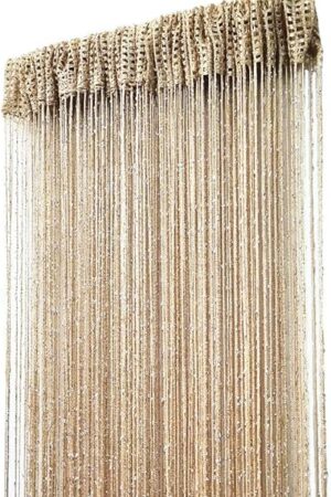 ave split Decorative Door String Curtain Wall Panel Fringe Window Room Divider Blind Divider Tassel Screen Home 100x200centimeter (Champagne18)