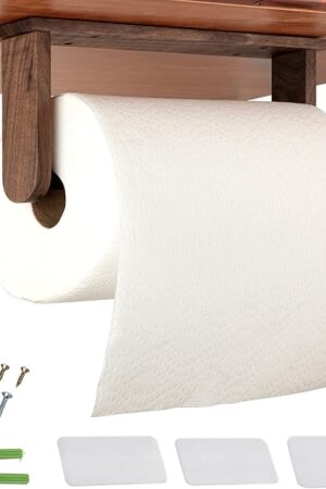 Wood-Paper-Towel-Holder-Under-Cabinet-Kitchen-Handmade - Wall Mounted/Adhesive No Drill Sturdy Roll Hanging Organizer, Horizontal Papertowel Dispenser Easytear, Handcraft Decor Gift Real Woodwork Home