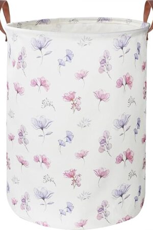 19.7’’ Waterproof Foldable Laundry Basket,Baby Girls Nursery Hamper,Dirty Clothes Hamper for Boys and Girls,Kids Toys/Books Bins, Gift Baskets, Room Decor(Watercolor Flower)