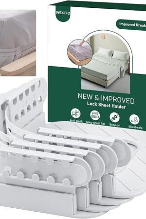 Bed Sheet Holders for Corners Keep Sheets Firm & Tight, Heavy Duty Mattress Lock Sheet Holders Universal Fit, Fitted Sheet Holders with Anti-Break Straps, One-Time Install (White)