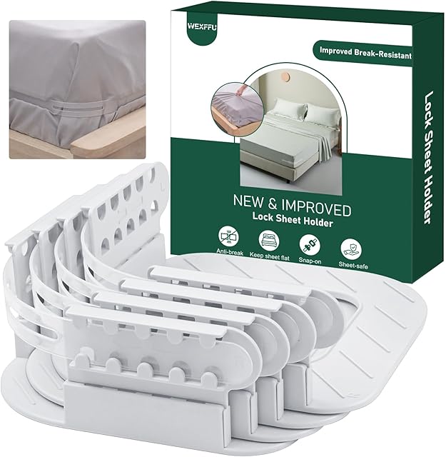Bed Sheet Holders for Corners Keep Sheets Firm & Tight, Heavy Duty Mattress Lock Sheet Holders Universal Fit, Fitted Sheet Holders with Anti-Break Straps, One-Time Install (White)