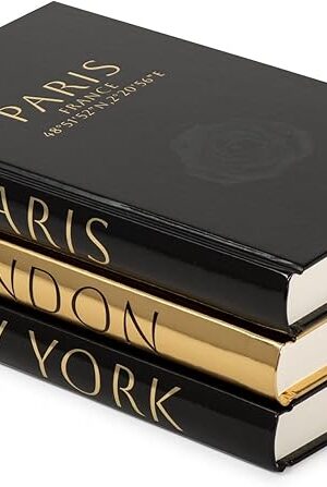 Decorative Books for Home Decor – Decorative Hardcover Display Faux Books for Bookshelf – Black and Gold Foiled Decor Books for Coffee Table – Fashion Designer Books Decor Set of 3 (Black and Gold)