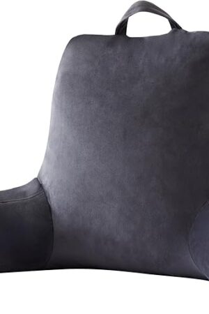 Back Pillow for Bed Sitting up, Reading Pillow for Sitting in Bed Adult, Back Support Pillow, Memory Foam Sit up Lounge Backrest Pillow with Arms for TV, Couch, Chair, Dorm, 18 Inch, Grey