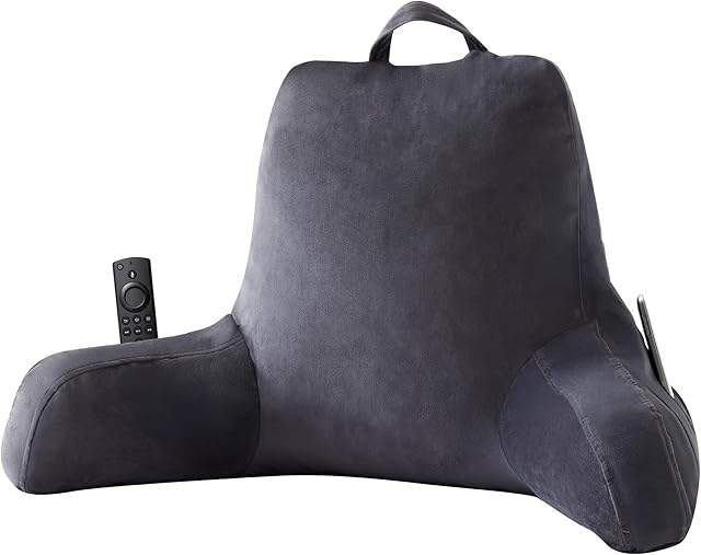 Back Pillow for Bed Sitting up, Reading Pillow for Sitting in Bed Adult, Back Support Pillow, Memory Foam Sit up Lounge Backrest Pillow with Arms for TV, Couch, Chair, Dorm, 18 Inch, Grey