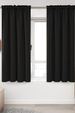 Deconovo Blackout Curtains Panels for Bedroom - Thermal Insulated Rod Pocket Room Darkening Drapes, Noise-Reducing Curtains, 42W x 63L Inch, Black, 2 Panels