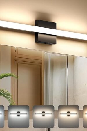 Aourow Modern Bathroom Vanity Lights 20W 2000lm 23.6in,Dimmable 5CCT LED Vanity Lighting Fixture Over Mirror,IP44 Wall Mounting Mirror Light Bar for Bathroom Cabinet(Matte Black)