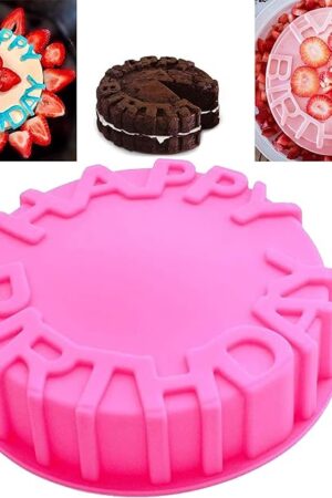 Birthday Cake Molds for Baking Silicone Cake Pan Tools，Non-stick Cheese Reusable and Durable Pastry Mould for Dessert, Cookie, Bread, Pudding, Jelly, Chocolate and More（Pink?7.9in）