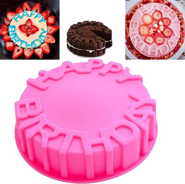 Birthday Cake Molds for Baking Silicone Cake Pan Tools,Non-stick Cheese Reusable and Durable Pastry Mould for Dessert, Cookie, Bread, Pudding, Jelly, Chocolate and More(Pink?7.9in)
