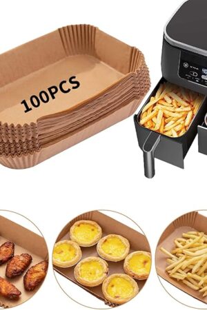 Air Fryer Disposable Paper Liner, 100PCS Food Grade Parchment Liners for Ninja DZ201,Ninja Foodi Dual Air Fryer Accessories Baking Paper (9 * 6, Natural)