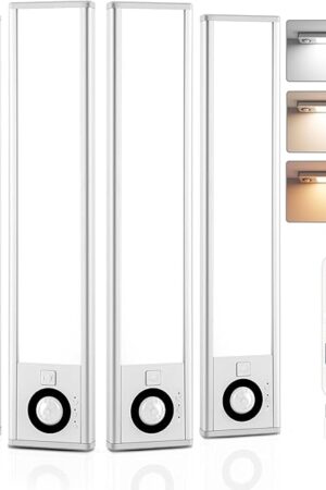 44-LED Motion Sensor Under Cabinet Light, Remote Control 3 Color Temperature Dimmable Rechargeable Magnetic Closet Light Bar, 4-Pack
