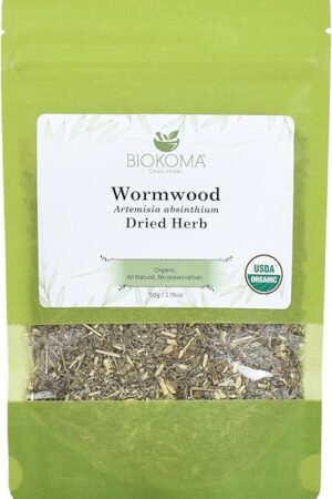 Biokoma Pure and Organic Wormwood Dried Herb 50g (1.76oz) In Resealable Moisture Proof Pouch, USDA Certified Organic - Herbal Tea, No Additives, No Preservatives, No GMO, Kosher