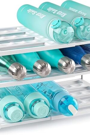 Water Bottle Organizer Holder for Cabinet, 3 Tier Expandable Water Bottle Storage Rack for Tumbler Travel Mug Cup Kitchen Pantry Organization and Storage for Stanley Cup