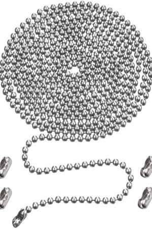 Ceiling Fan Pull Chain, 120" Rust Proof Copper 3mm Beaded Ball Light Pulls Extension Chains with 12 Connectors, Silver