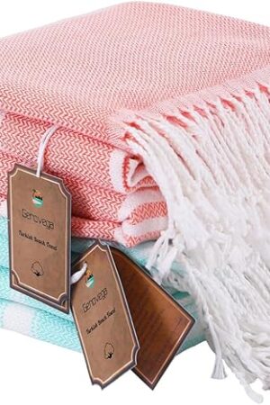 2 Packs Turkish Beach Towels Travel Vacation Essentials Quick Dry Sand Free Oversized Bath Pool Swim Towel Extra Large XL Blanket Adult Cruise Accessories Must Haves Clearance Stuff Necessities