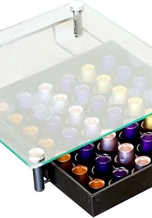 DecoBrothers Tempered Glass Coffee Pod Drawer Compatible with Nespresso Original Line, 42 Capsules