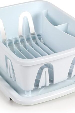 Camco RV Mini Dish Drainer & Tray - Features a Sloped Drain Tray Design, Heavy-Duty Construction, and is Ideal for Small Spaces, Apartments, Boats, and More - White (43511)