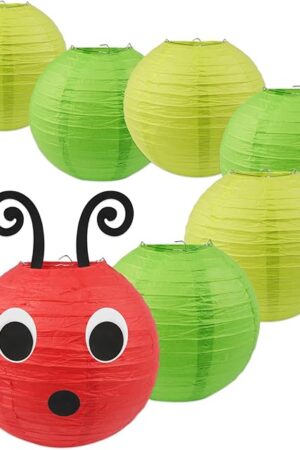 7PCS Caterpillar Paper Lanterns Red Green Paper Lanterns with Eyes Mouth for School Classroom Decoration Birthday Party Decoration ๏ผ10in x10in ๏ผ