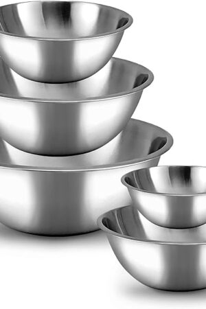 WHYSKO Meal Prep Stainless Steel Mixing Bowl (5-Piece Set) Home, Refrigerator, and Kitchen Food Storage Organizers | Ecofriendly, Heavy Duty, No Lids