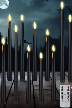 16 Pcs Flameless Taper Candles Black