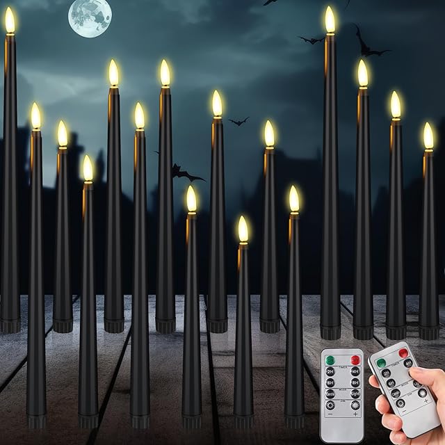 16 Pcs Flameless Taper Candles Black