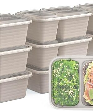 Bentgo Prep - 2-Compartment Snack Containers with Custom-Fit Lids - Reusable, Microwaveable, Durable BPA -Free, Freezer and Dishwasher-Safe Meal Prep Food Storage - 10 Trays & 10 Lids (Clay)