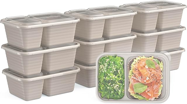 Bentgo Prep - 2-Compartment Snack Containers with Custom-Fit Lids - Reusable, Microwaveable, Durable BPA -Free, Freezer and Dishwasher-Safe Meal Prep Food Storage - 10 Trays & 10 Lids (Clay)