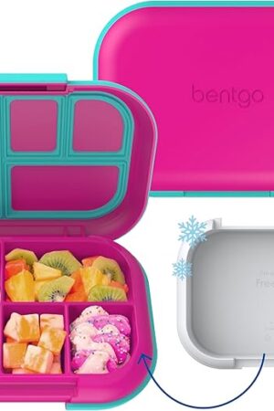 Bentgo Chill Kids Leak-Proof Lunch Box - 4-Compartment Bento Box with Built-In Ice Pack, 3.3 Cup Capacity, PFAS & BPA-Free, Microwave & Dishwasher Safe, Ideal Size for Ages 3 to 7 (Fuchsia/Teal)