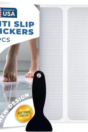 XXL Anti Slip Shower Stickers 12 PCS, Invisible Non-Slip Shower Strips for Adults, Premium Adhesive Bath Tub Stickers (Clear)