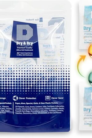 Dry & Dry Premium Orange Indicating Silica Gel Packets Desiccants - Food Safe Silica Gel Packets - White - 60 Packets (5 Gram)