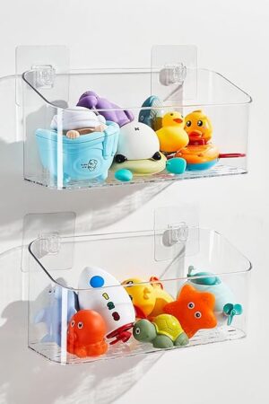 Bath Toy Storage Holder for Bathtub, Clear Bath Toy Organizer Large Capacity Bathtub Toy Storage Shower Caddy for Bathroom (2 Large)