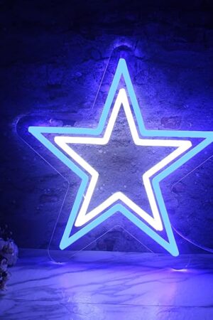 Dallas Cowboy Neon Sign – Blue and White Star LED Light for Cowboys Fans, Game Room Wall Decor, Cowboys Merch Gift for Men, Boys, Sports Lovers