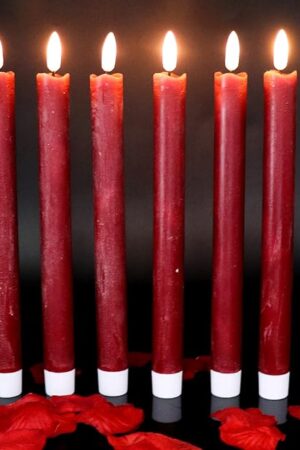 Wondise Flameless Taper Candles with Timer, 6 Pack Battery Operated LED Flickering Real Wax Burgundy Candle for Christmas Wedding Dinner Decorations