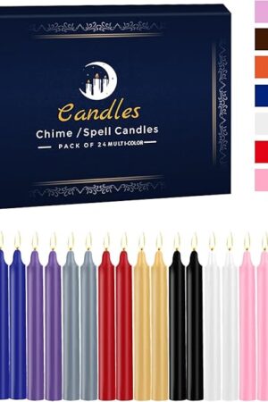 24 Pack Assorted Color Spell Chime Candles – Premium Mini Unscented Taper Candles for Rituals, Prayer, Birthdays, Meditation, Altar, Spells, Chime Candles - 4 Inch Tall - Ideal for Witches