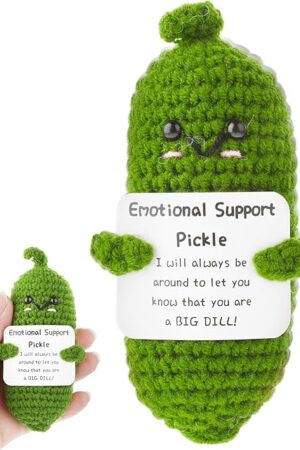 Emotional Support Pickles - Handmade Mini Funny Pickled Cucumber Gift - Cute Handwoven Crochet Knitting Doll Ornament for Christmas